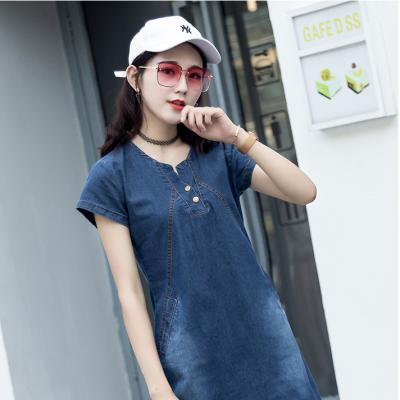 ĐẦM JEAN DÁNG SUÔNG CỔ TRỤ TÚI XÉO - J.19